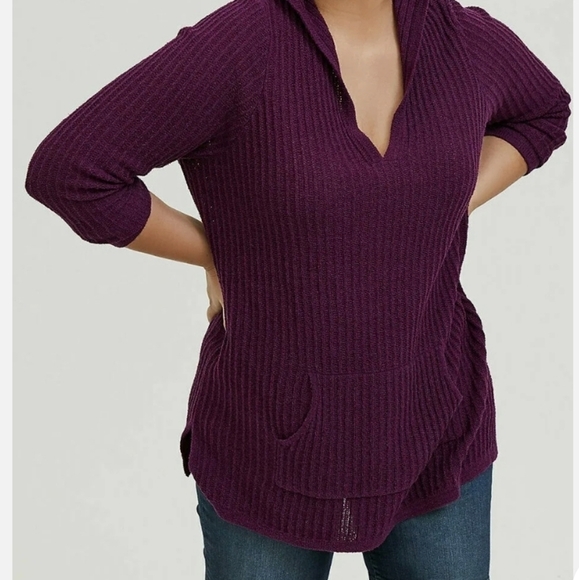 Torrid Ribbed Tunic Hoodie Sweater Plum Purple Long Sleeve V-Neck Women’s Large - Picture 3 of 12